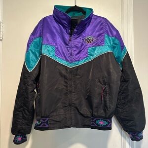 Vintage 80s 90s Arctic Cat Snowmobile Ski Thinsulate Lined Satin Zip Jacket.